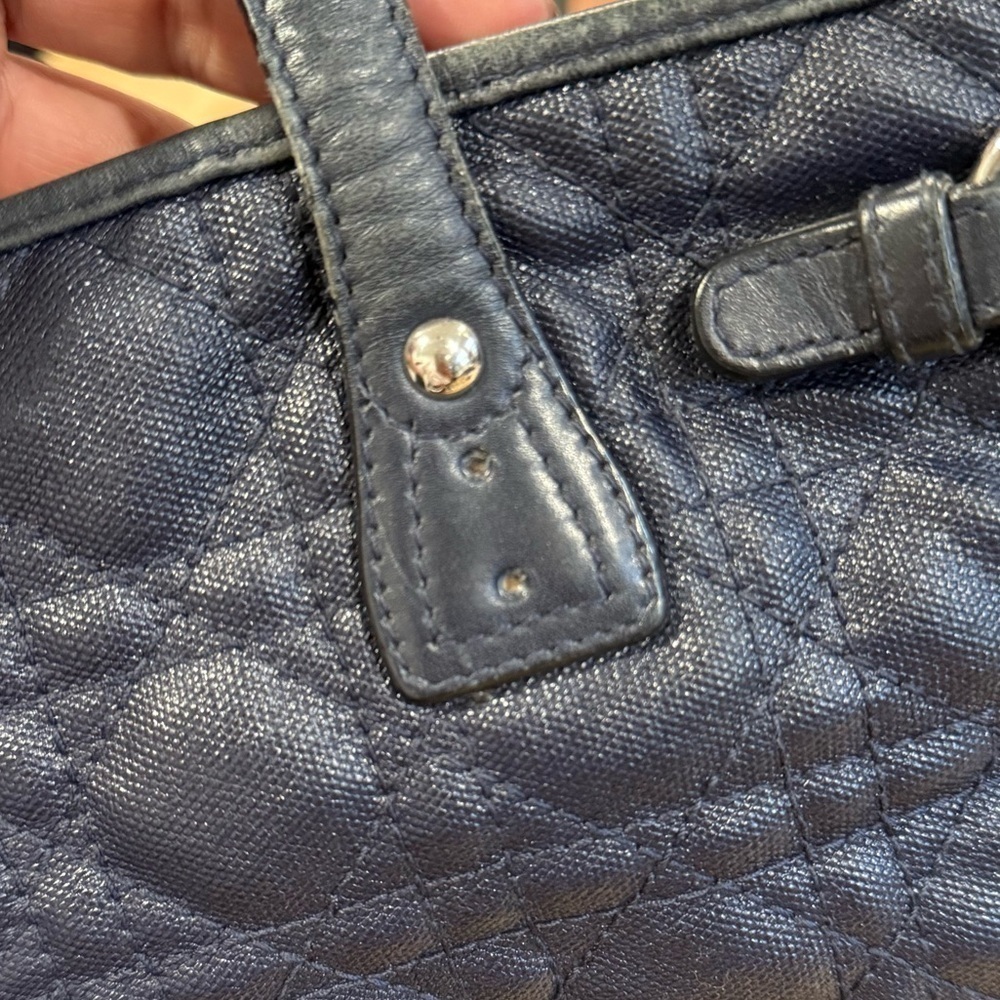 Christian Dior Tote Bag Blue Leather Cannage Logo Charm Auth USED Handbag #3507 - Picture 16 of 16